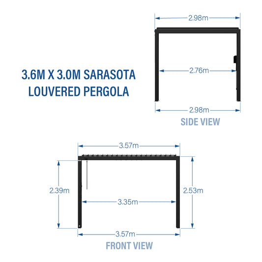 3.6m x 3.0m (12ft x 10ft) Sarasota Steel Louvered Pergola