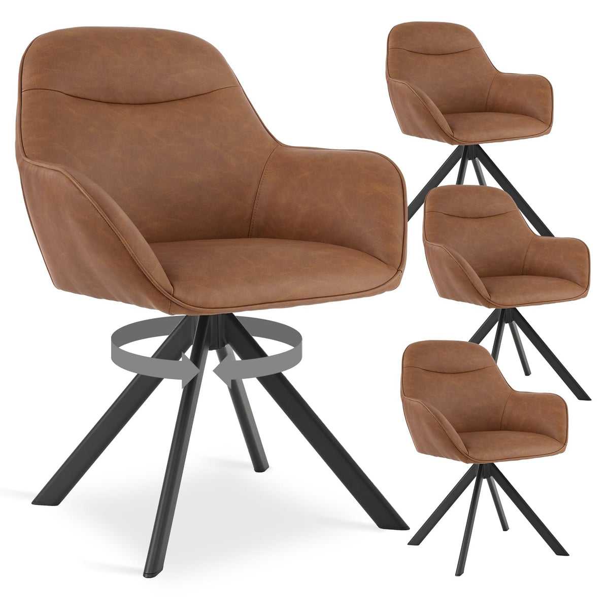 Esszimmerstühle Drehbar 4er Set mit Armlehne, 360° drehbar, Polsterstuhl Leinen, Drehstuhl Esszimmer Beige, Küchenstuhl mit Metallbeine für