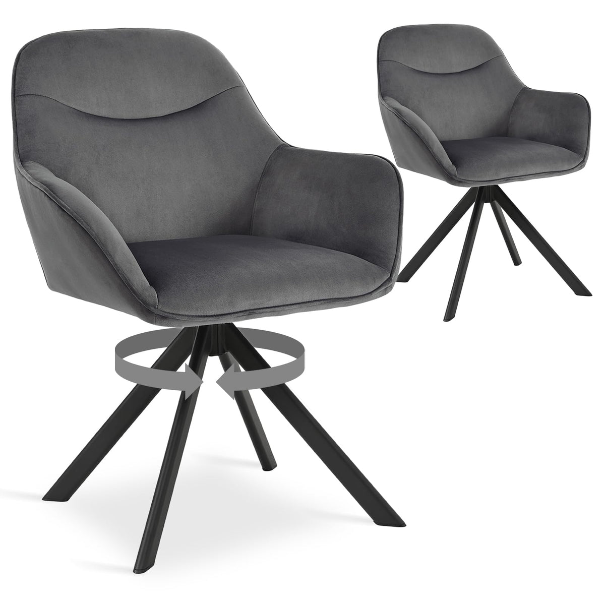 Esszimmerstühle Drehbar 4er Set mit Armlehne, 360° drehbar, Polsterstuhl Leinen, Drehstuhl Esszimmer Beige, Küchenstuhl mit Metallbeine für