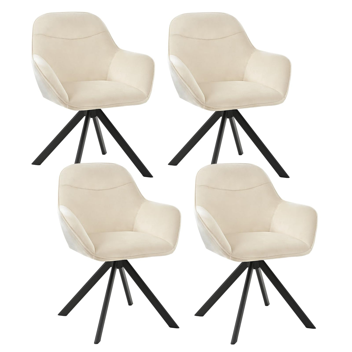 Esszimmerstühle Drehbar 4er Set mit Armlehne, 360° drehbar, Polsterstuhl Leinen, Drehstuhl Esszimmer Beige, Küchenstuhl mit Metallbeine für