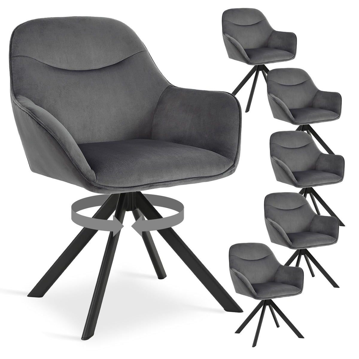 Esszimmerstühle Drehbar 4er Set mit Armlehne, 360° drehbar, Polsterstuhl Leinen, Drehstuhl Esszimmer Beige, Küchenstuhl mit Metallbeine für