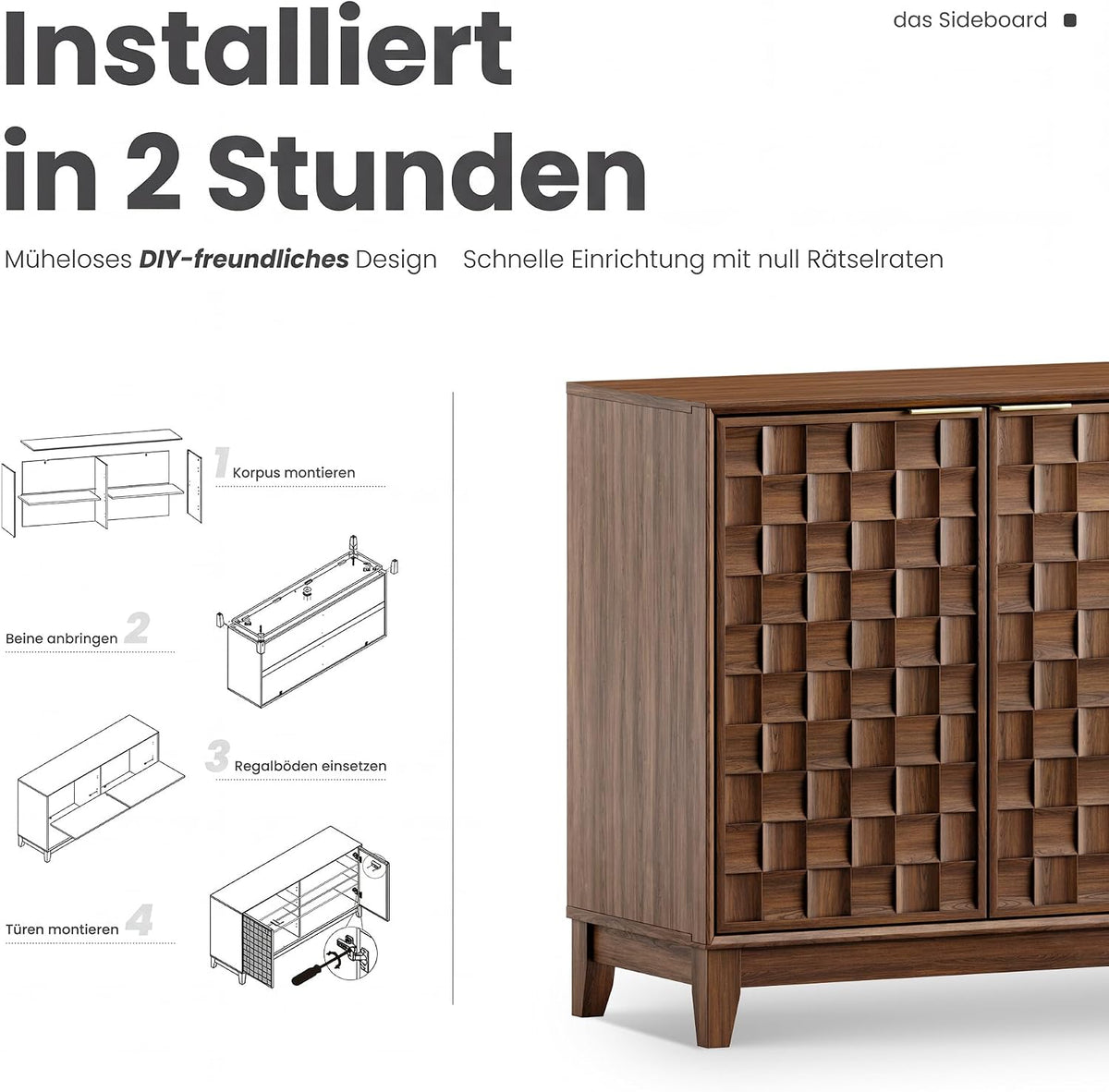 COLAMY Sideboard 150 cm Holz mit Stauraum – Modernes Sideboard für Wohnzimmer, Küchenschrank mit verstellbaren Einlegeböden