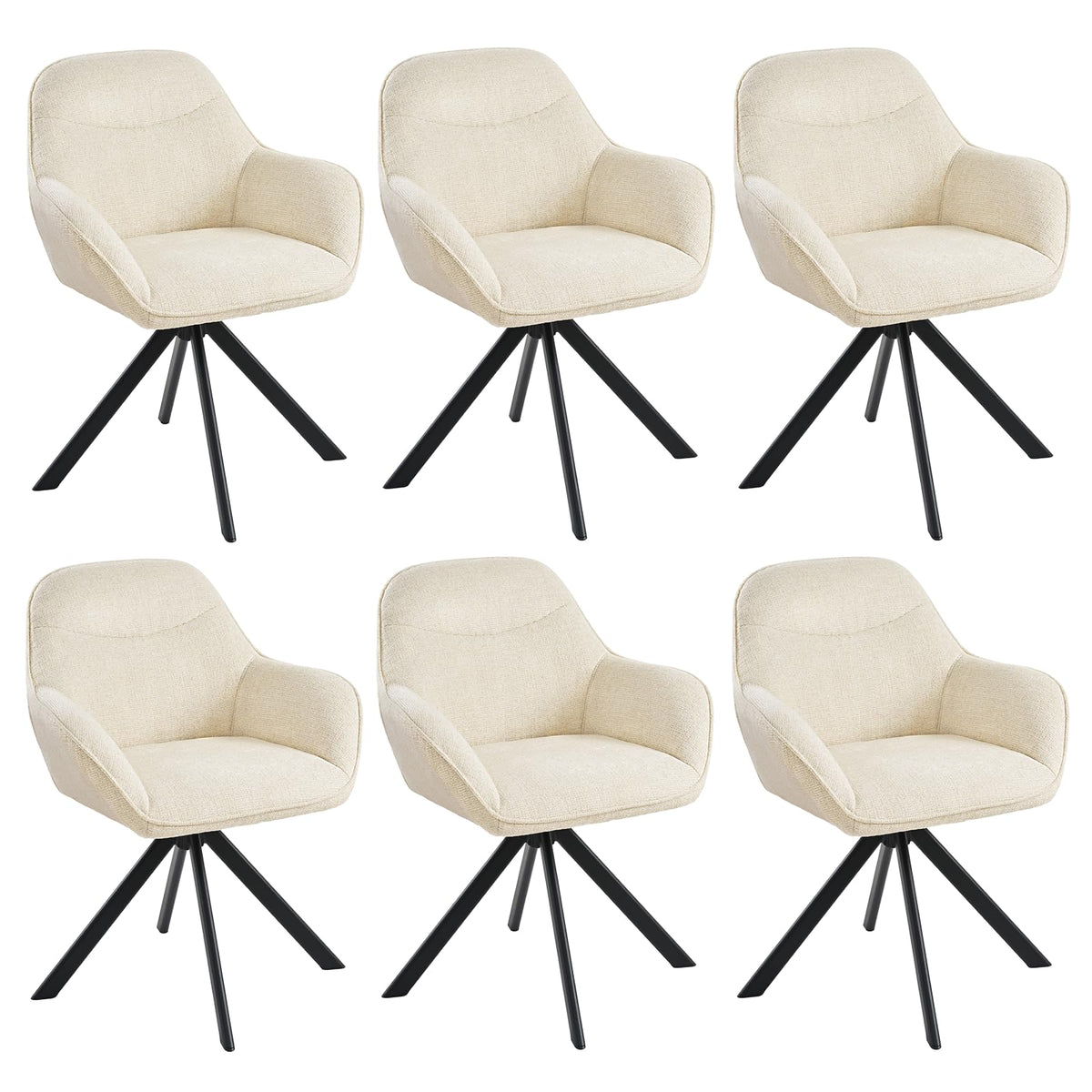 Esszimmerstühle Drehbar 4er Set mit Armlehne, 360° drehbar, Polsterstuhl Leinen, Drehstuhl Esszimmer Beige, Küchenstuhl mit Metallbeine für