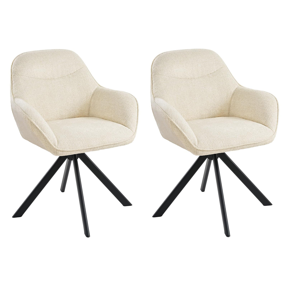 Esszimmerstühle Drehbar 4er Set mit Armlehne, 360° drehbar, Polsterstuhl Leinen, Drehstuhl Esszimmer Beige, Küchenstuhl mit Metallbeine für