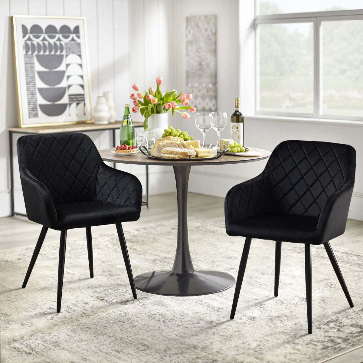 CLIPOP Esszimmerstühle 4er Set, Küchenstühle Grau Kunstlederstoff stühle Polsterstühle mit Armlehne Metallbeine Polstersessel Stühle für Esszimmer
