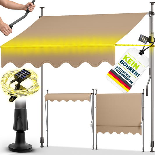 tillvex Klemmmarkise 350cm breit mit Handkurbel – Balkonmarkise ohne Bohren