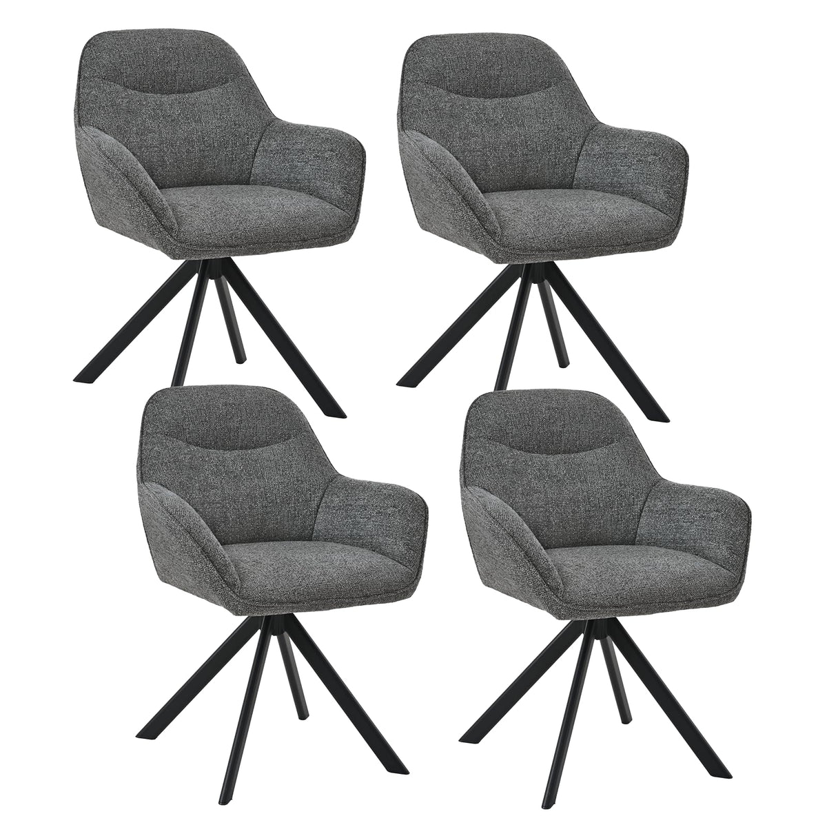 Esszimmerstühle Drehbar 4er Set mit Armlehne, 360° drehbar, Polsterstuhl Leinen, Drehstuhl Esszimmer Beige, Küchenstuhl mit Metallbeine für