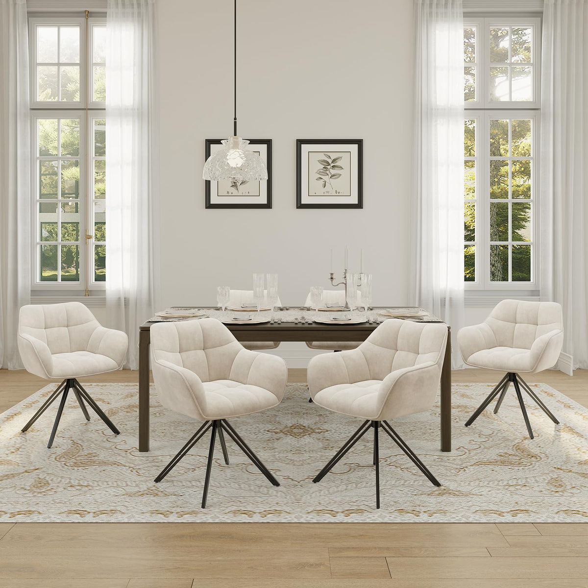 COLAMY Drehstühle für Esszimmer, 2er Set, Drehbare Polsterstühle mit Armlehnen und Rückenlehne, Bequeme Küchenstühle für Wohnzimmer & Essbereich