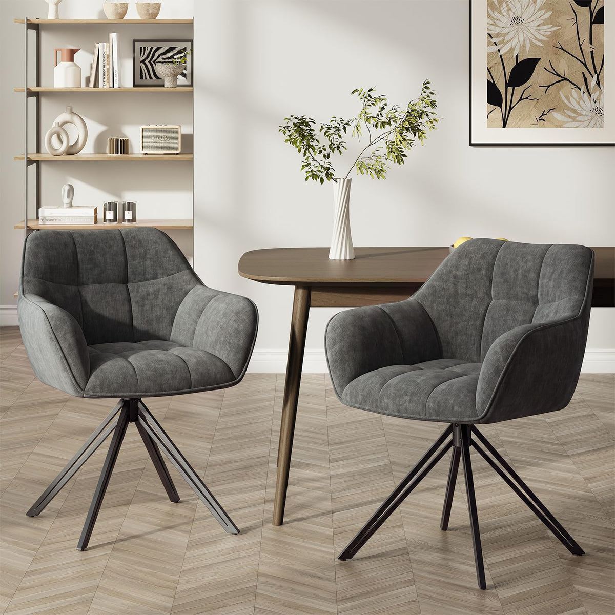 COLAMY Drehstühle für Esszimmer, 2er Set, Drehbare Polsterstühle mit Armlehnen und Rückenlehne, Bequeme Küchenstühle für Wohnzimmer & Essbereich