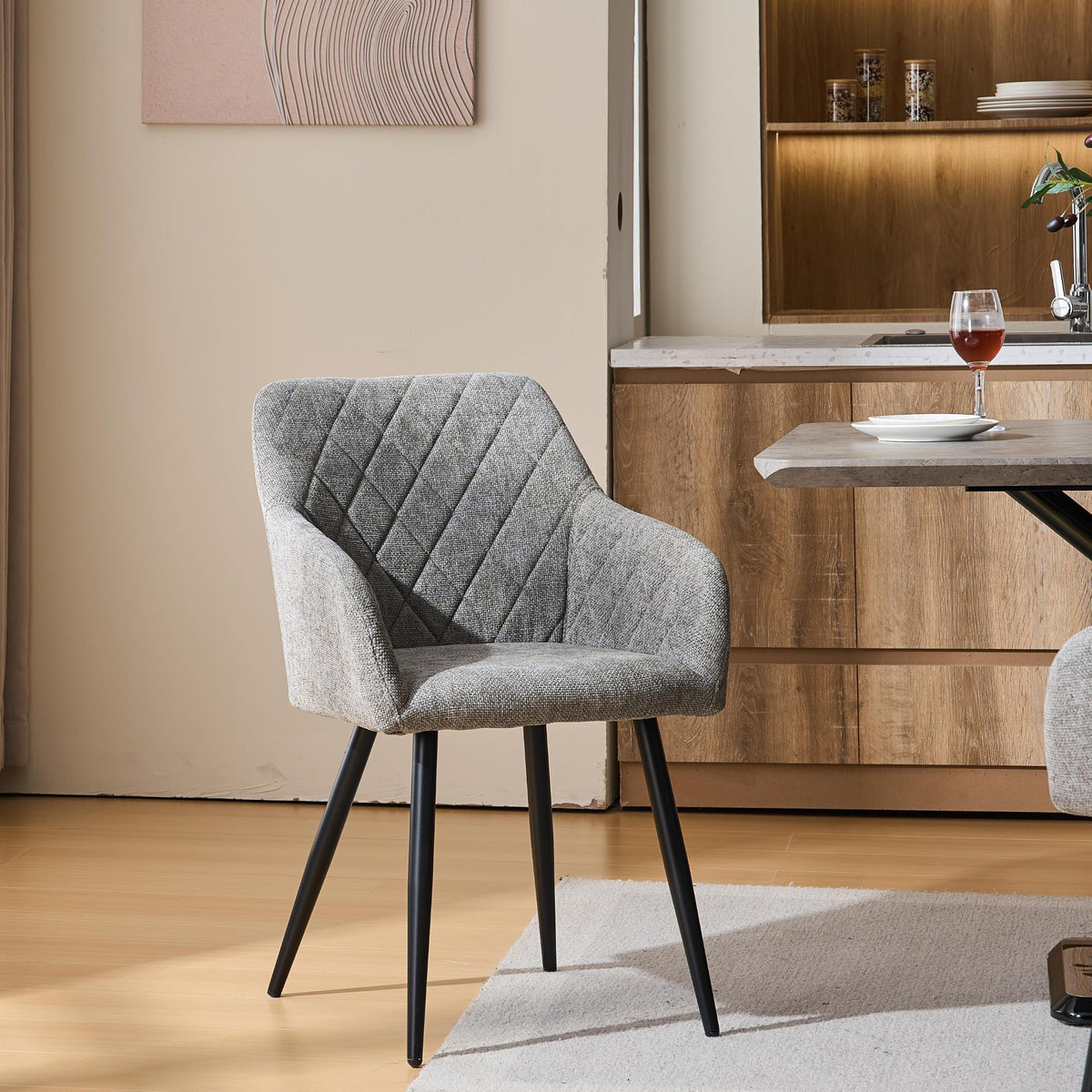 CLIPOP Esszimmerstühle 4er Set, Küchenstühle Grau Kunstlederstoff stühle Polsterstühle mit Armlehne Metallbeine Polstersessel Stühle für Esszimmer
