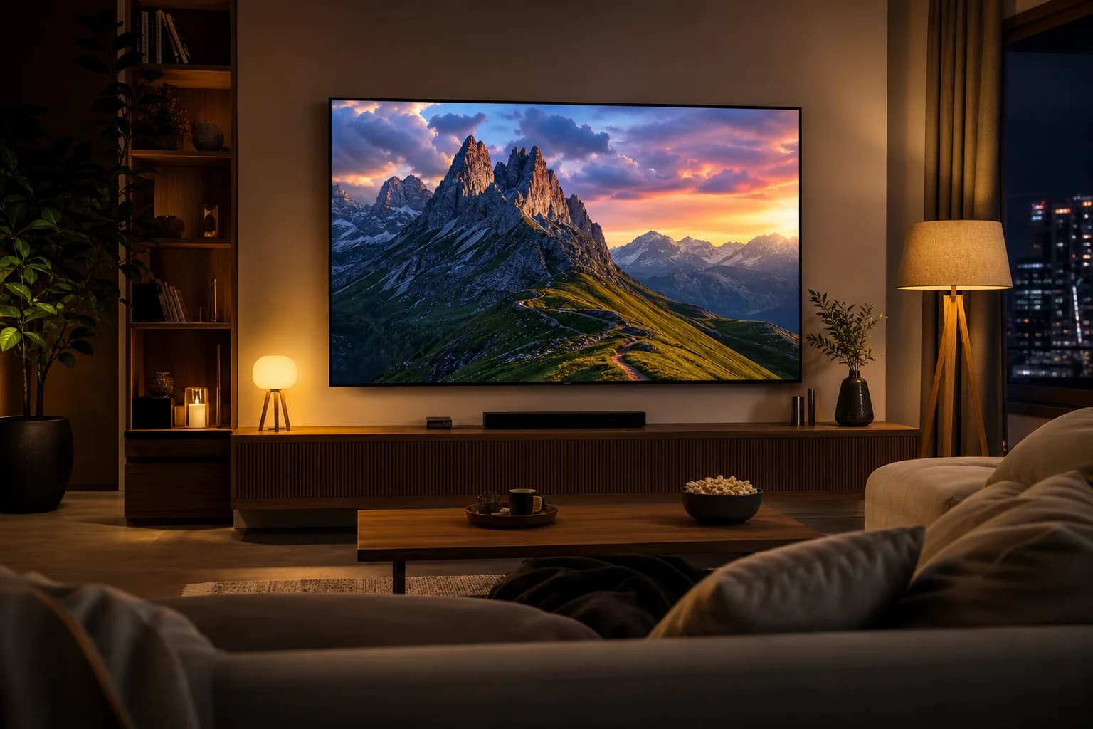 Samsung 65-inch Crystal UHD U8000F during an evening movie night