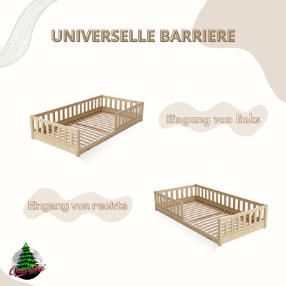 Crazy Pine Montessori Bodenbett Kinderbett aus Massivholz mit Schublade & Rausfallschutz – Skandinavisches Kinderbett