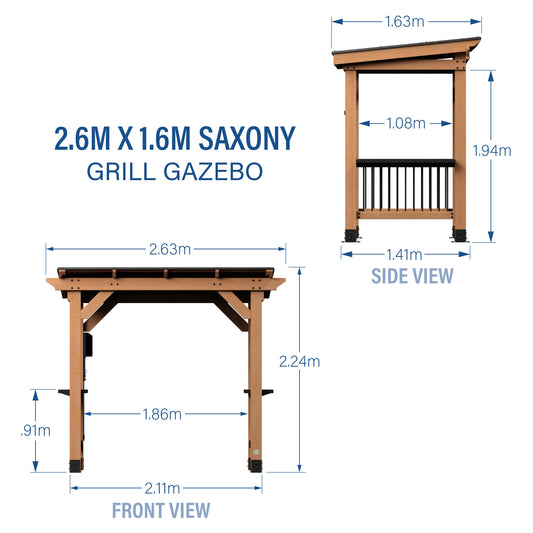 2.6m x 1.6m (9ft x 5ft) Saxony Grill/BBQ Gazebo