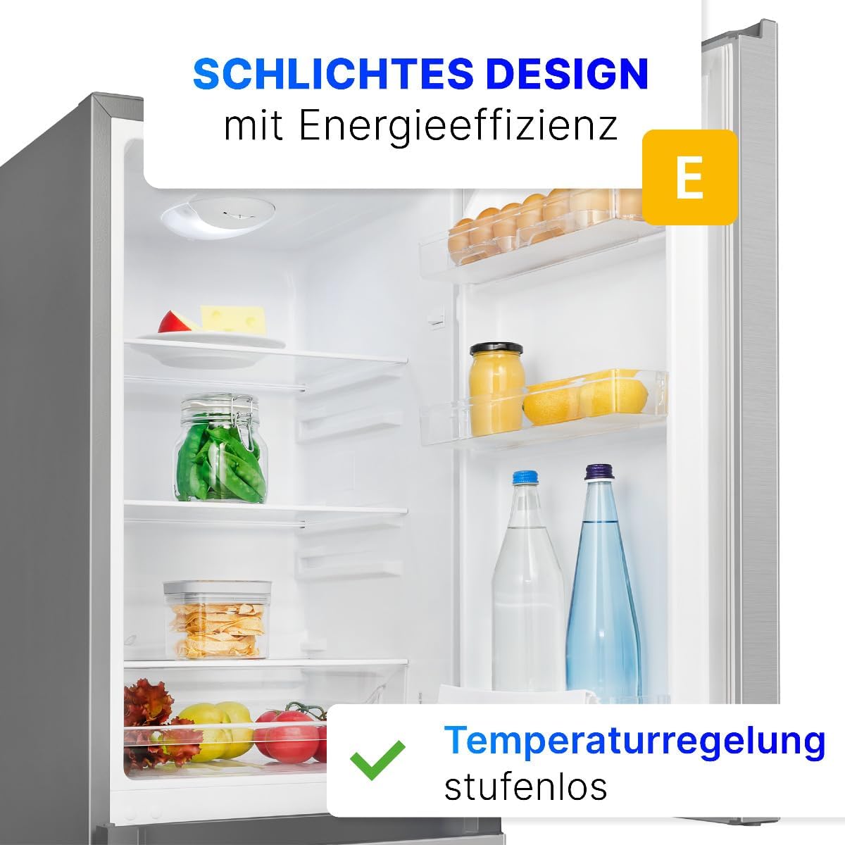 Bomann® Kühlschrank mit Gefrierfach – Energieklasse E – 143 cm – Kühl-Gefrierkombination leise 39 dB – 3 Ablagen & 3 Schubladen
