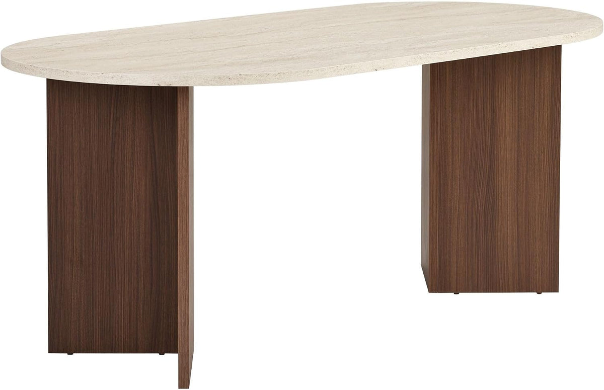 Moderner Esstisch, 180 x 90 x 75 cm, Travertine & Walnuss-Farben – 100% melaminbeschichtete Spanplatte, 25 mm Stärke