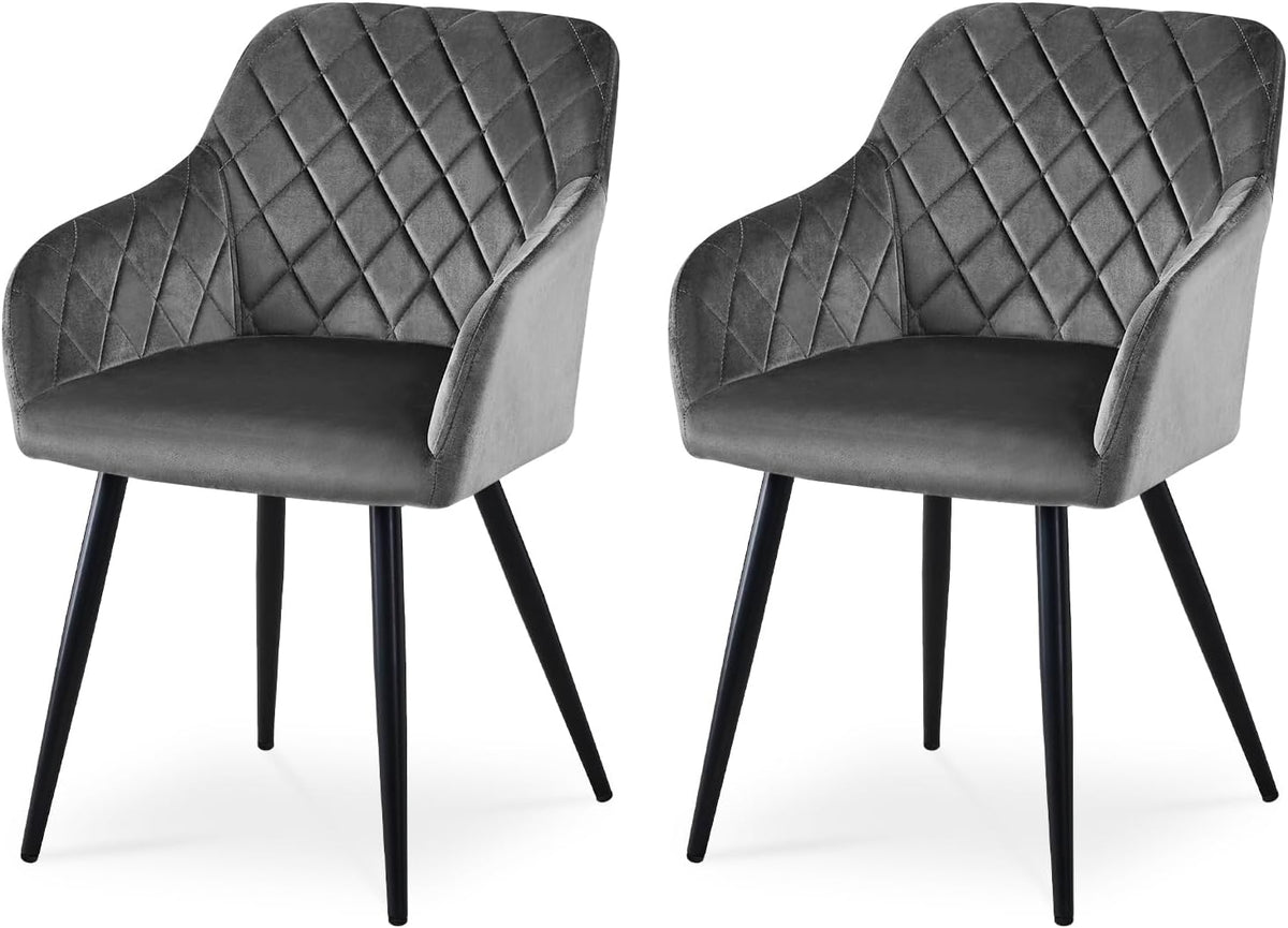 CLIPOP Esszimmerstühle 2er Set, Küchenstühle Grau Samtstoff stühle Polsterstühle mit Armlehne Metallbeine Polstersessel Stühle für Esszimmer Küche