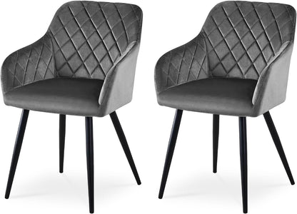 CLIPOP Esszimmerstühle 2er Set, Küchenstühle Grau Samtstoff stühle Polsterstühle mit Armlehne Metallbeine Polstersessel Stühle für Esszimmer Küche
