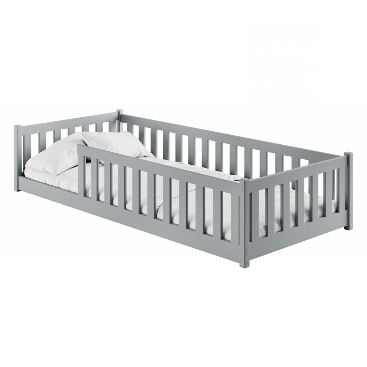 Kids Collective Kinderbett Bodenbett 120x200 cm Bett mit Rausfallschutz & Lattenrost Montessori Bett Bed Gitterbett Kinder Jugendbett Einzelbett