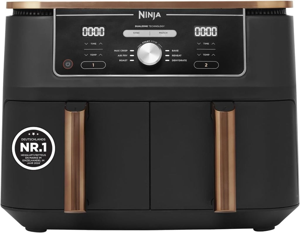 Ninja Foodi MAX Dual Zone Heißluftfritteuse, 9,5 L Airfryer, 2 Fächer, 6-in-1, Antihaftbeschichtung, spülmaschinenfeste Körbe