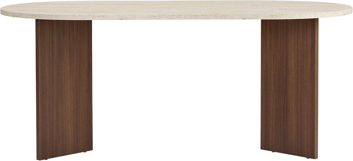 Moderner Esstisch, 180 x 90 x 75 cm, Travertine & Walnuss-Farben – 100% melaminbeschichtete Spanplatte, 25 mm Stärke