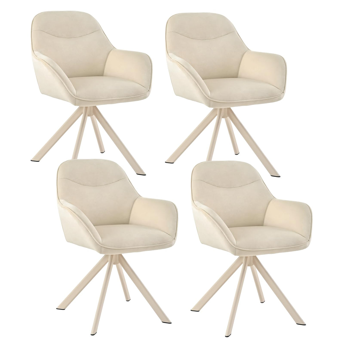 Esszimmerstühle Drehbar 4er Set mit Armlehne, 360° drehbar, Polsterstuhl Leinen, Drehstuhl Esszimmer Beige, Küchenstuhl mit Metallbeine für