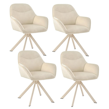 Esszimmerstühle Drehbar 4er Set mit Armlehne, 360° drehbar, Polsterstuhl Leinen, Drehstuhl Esszimmer Beige, Küchenstuhl mit Metallbeine für