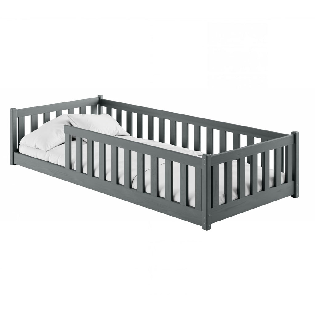 Kids Collective Kinderbett Bodenbett 120x200 cm Bett mit Rausfallschutz & Lattenrost Montessori Bett Bed Gitterbett Kinder Jugendbett Einzelbett