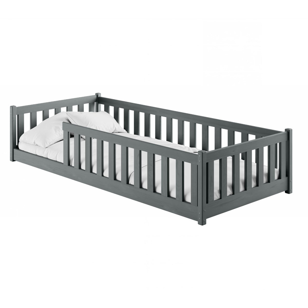 Kids Collective Kinderbett Bodenbett 120x200 cm Bett mit Rausfallschutz & Lattenrost Montessori Bett Bed Gitterbett Kinder Jugendbett Einzelbett