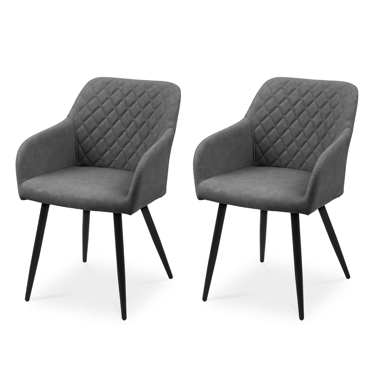 CLIPOP Esszimmerstühle 4er Set, Küchenstühle Grau Kunstlederstoff stühle Polsterstühle mit Armlehne Metallbeine Polstersessel Stühle für Esszimmer