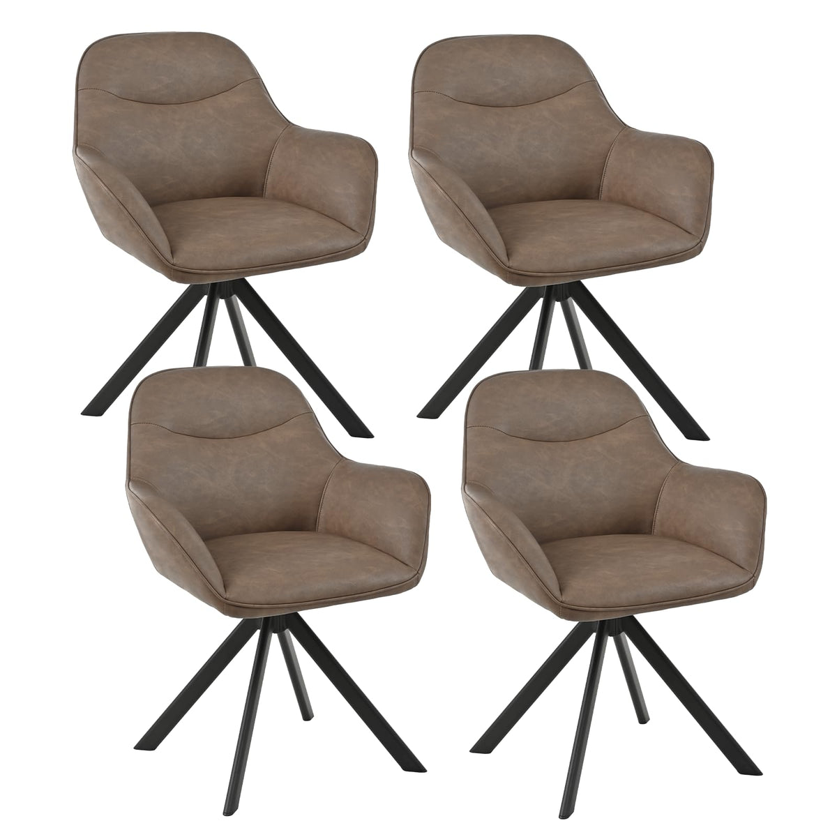 Esszimmerstühle Drehbar 4er Set mit Armlehne, 360° drehbar, Polsterstuhl Leinen, Drehstuhl Esszimmer Beige, Küchenstuhl mit Metallbeine für