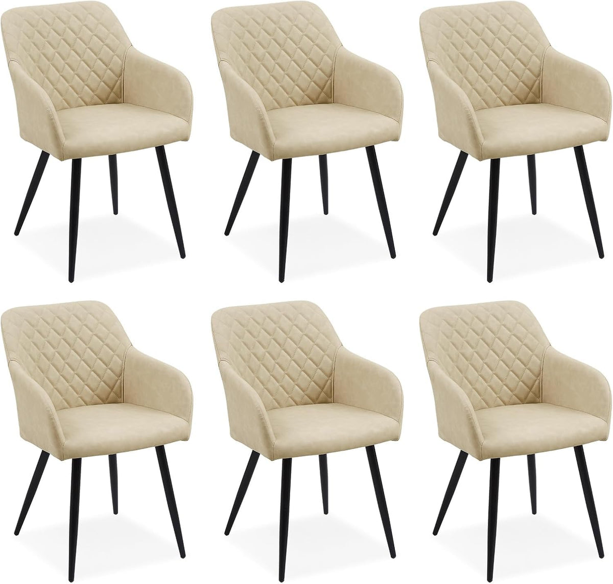 CLIPOP Esszimmerstühle 4er Set, Küchenstühle Grau Kunstlederstoff stühle Polsterstühle mit Armlehne Metallbeine Polstersessel Stühle für Esszimmer