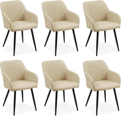 CLIPOP Esszimmerstühle 4er Set, Küchenstühle Grau Kunstlederstoff stühle Polsterstühle mit Armlehne Metallbeine Polstersessel Stühle für Esszimmer