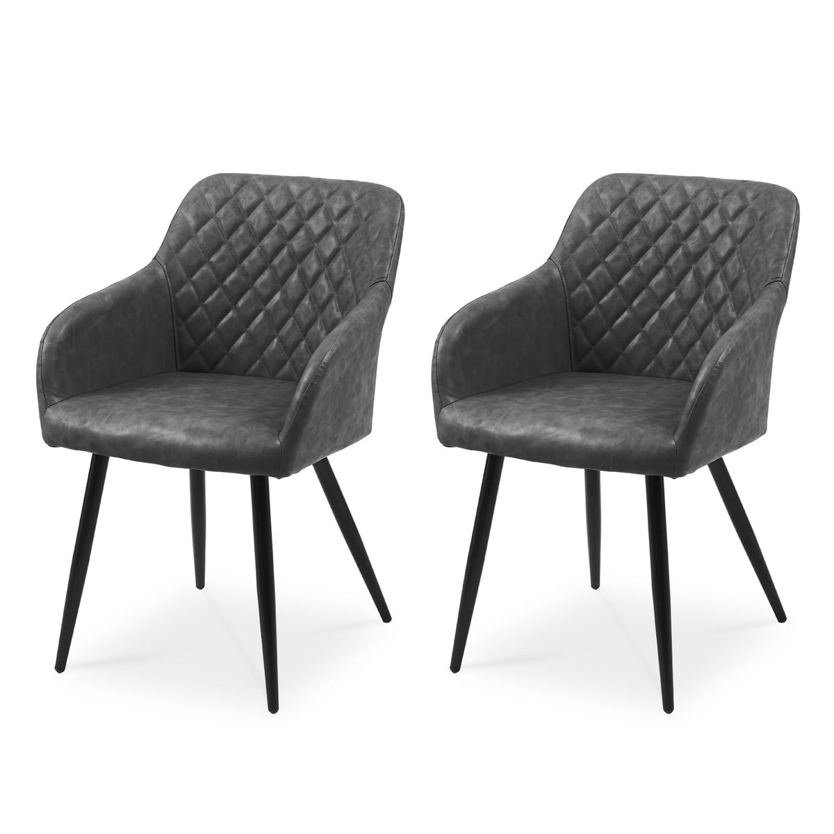 CLIPOP Esszimmerstühle 4er Set, Küchenstühle Grau Kunstlederstoff stühle Polsterstühle mit Armlehne Metallbeine Polstersessel Stühle für Esszimmer