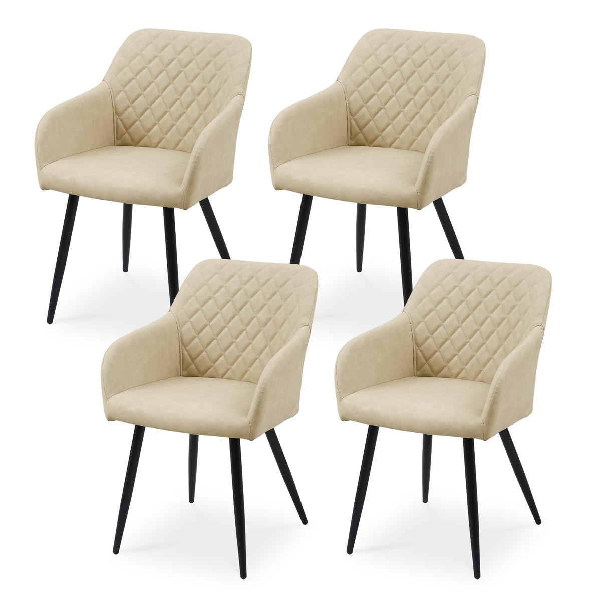 CLIPOP Esszimmerstühle 4er Set, Küchenstühle Grau Kunstlederstoff stühle Polsterstühle mit Armlehne Metallbeine Polstersessel Stühle für Esszimmer
