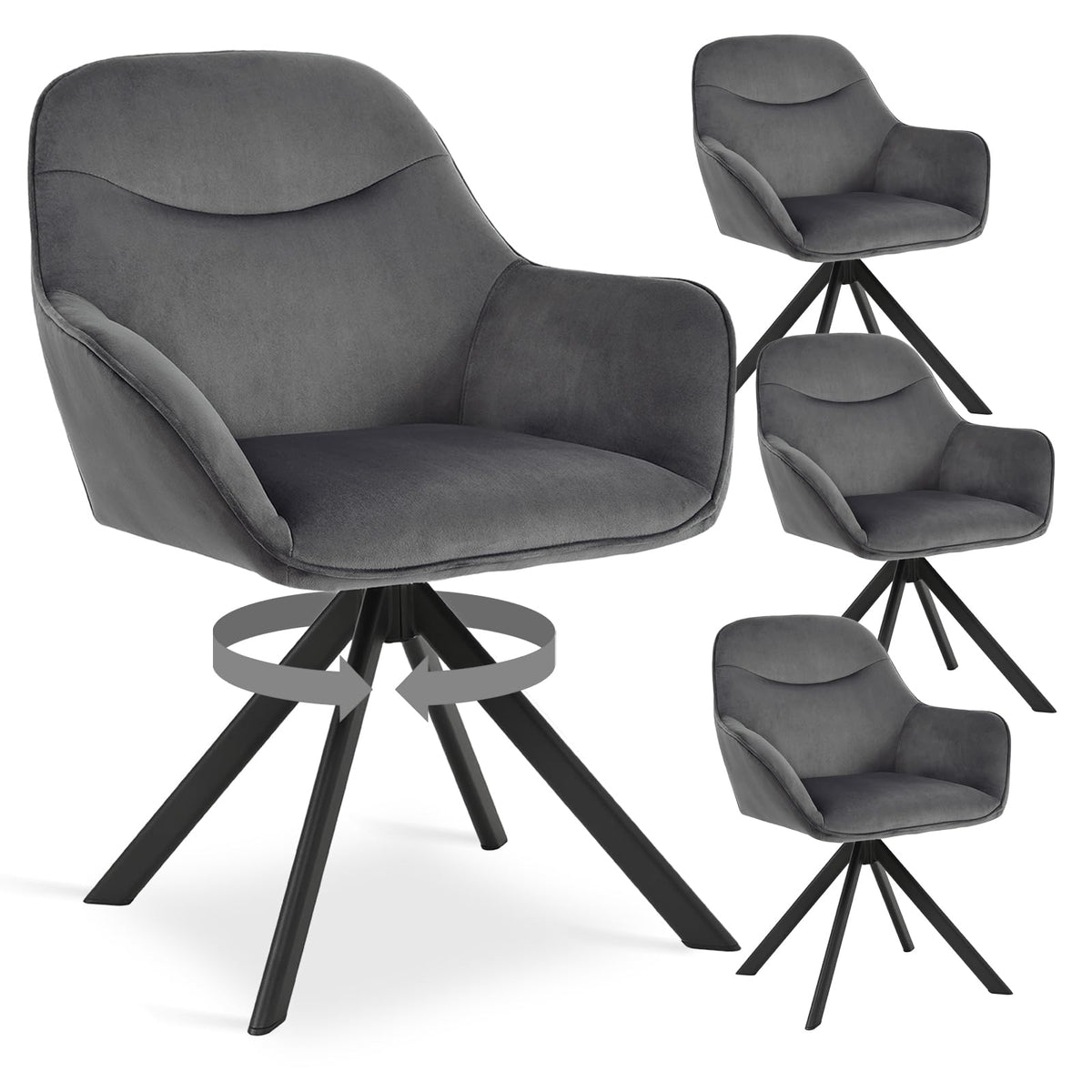 Esszimmerstühle Drehbar 4er Set mit Armlehne, 360° drehbar, Polsterstuhl Leinen, Drehstuhl Esszimmer Beige, Küchenstuhl mit Metallbeine für