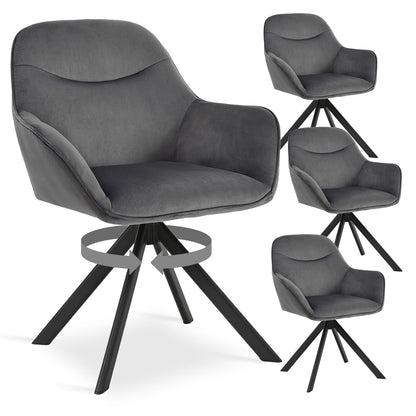Esszimmerstühle Drehbar 4er Set mit Armlehne, 360° drehbar, Polsterstuhl Leinen, Drehstuhl Esszimmer Beige, Küchenstuhl mit Metallbeine für