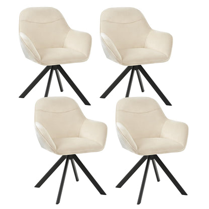 Esszimmerstühle Drehbar 4er Set mit Armlehne, 360° drehbar, Polsterstuhl Leinen, Drehstuhl Esszimmer Beige, Küchenstuhl mit Metallbeine für