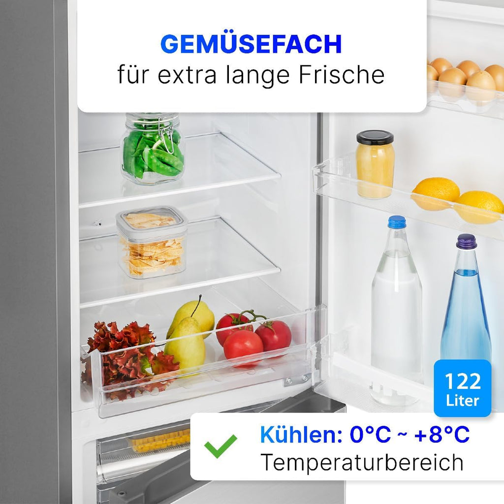 Bomann® Kühlschrank mit Gefrierfach – Energieklasse E – 143 cm – Kühl-Gefrierkombination leise 39 dB – 3 Ablagen & 3 Schubladen