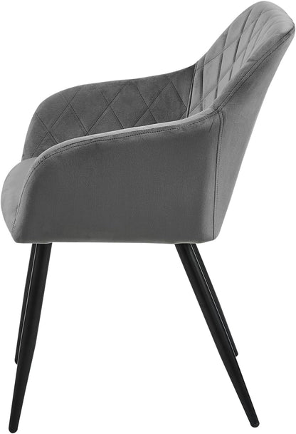 CLIPOP Esszimmerstühle 2er Set, Küchenstühle Grau Samtstoff stühle Polsterstühle mit Armlehne Metallbeine Polstersessel Stühle für Esszimmer Küche