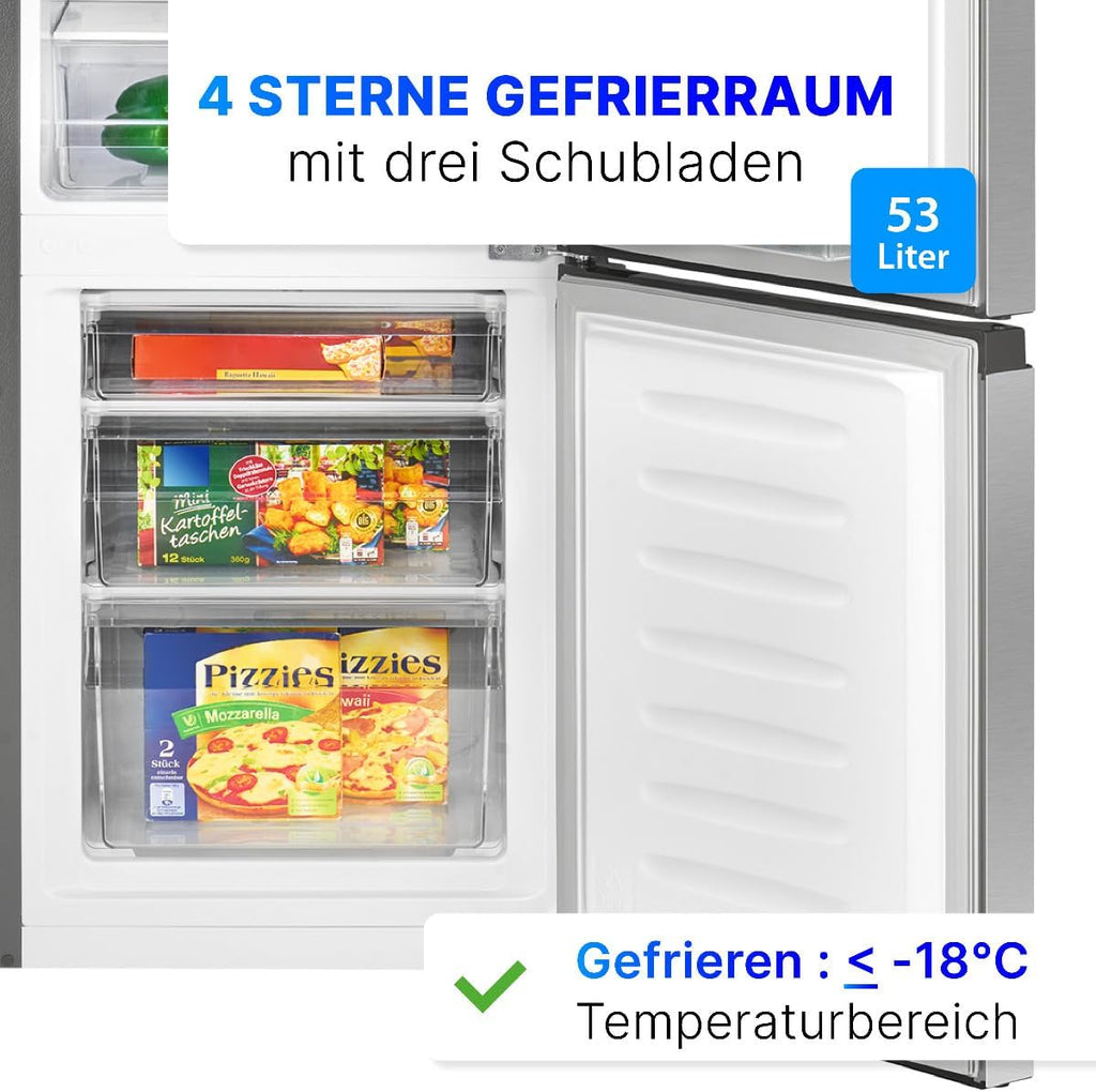 Bomann® Kühlschrank mit Gefrierfach – Energieklasse E – 143 cm – Kühl-Gefrierkombination leise 39 dB – 3 Ablagen & 3 Schubladen