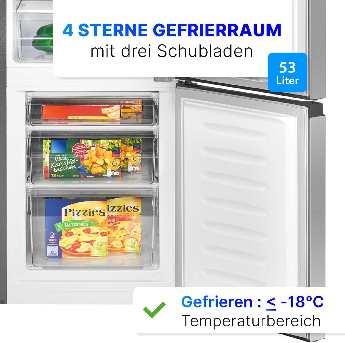 Bomann® Kühlschrank mit Gefrierfach – Energieklasse E – 143 cm – Kühl-Gefrierkombination leise 39 dB – 3 Ablagen & 3 Schubladen