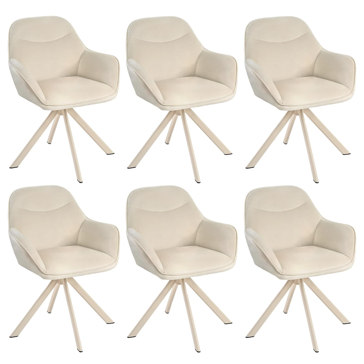 Esszimmerstühle Drehbar 4er Set mit Armlehne, 360° drehbar, Polsterstuhl Leinen, Drehstuhl Esszimmer Beige, Küchenstuhl mit Metallbeine für
