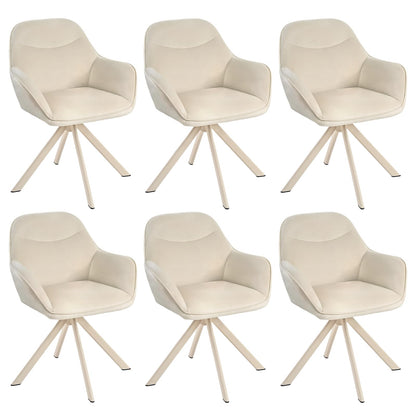 Esszimmerstühle Drehbar 4er Set mit Armlehne, 360° drehbar, Polsterstuhl Leinen, Drehstuhl Esszimmer Beige, Küchenstuhl mit Metallbeine für