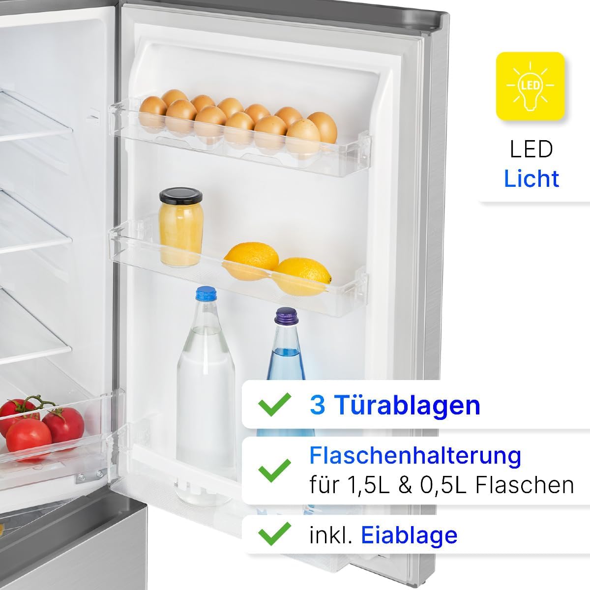 Bomann® Kühlschrank mit Gefrierfach – Energieklasse E – 143 cm – Kühl-Gefrierkombination leise 39 dB – 3 Ablagen & 3 Schubladen