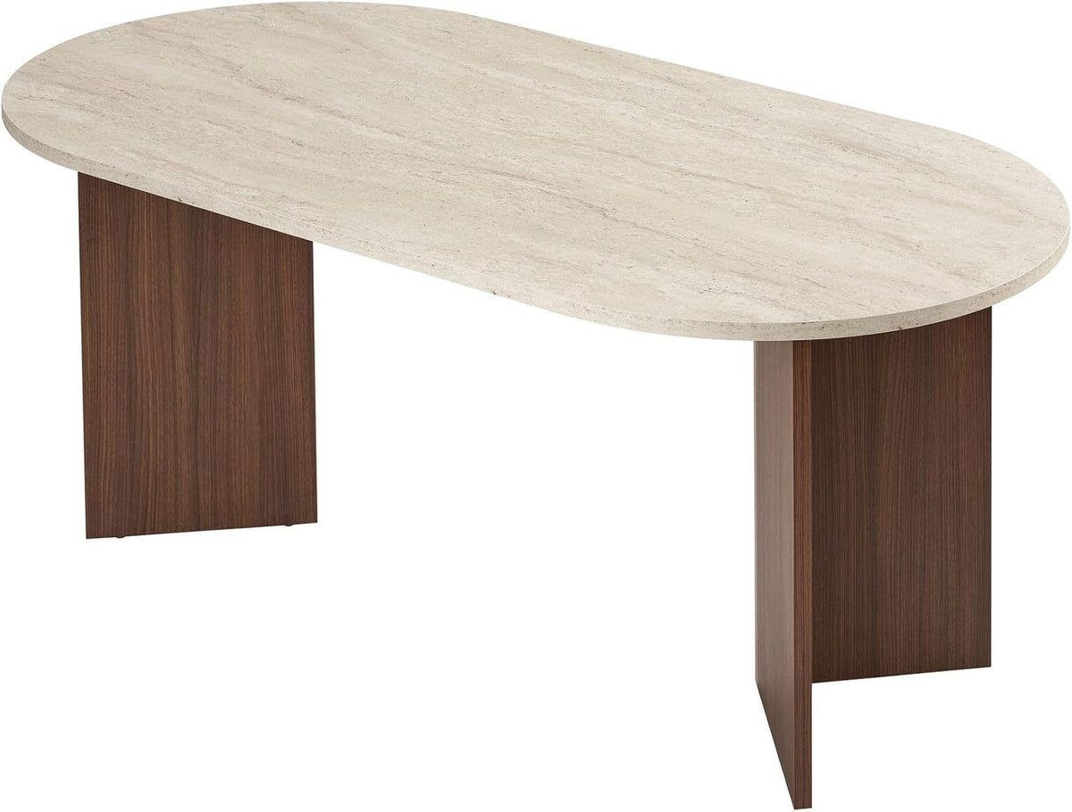 Moderner Esstisch, 180 x 90 x 75 cm, Travertine & Walnuss-Farben – 100% melaminbeschichtete Spanplatte, 25 mm Stärke