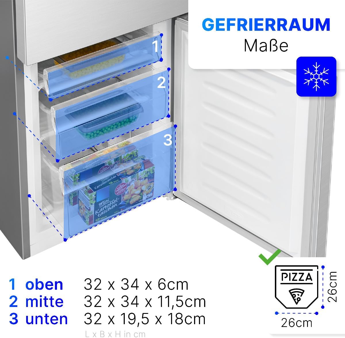 Bomann® Kühlschrank mit Gefrierfach – Energieklasse E – 143 cm – Kühl-Gefrierkombination leise 39 dB – 3 Ablagen & 3 Schubladen