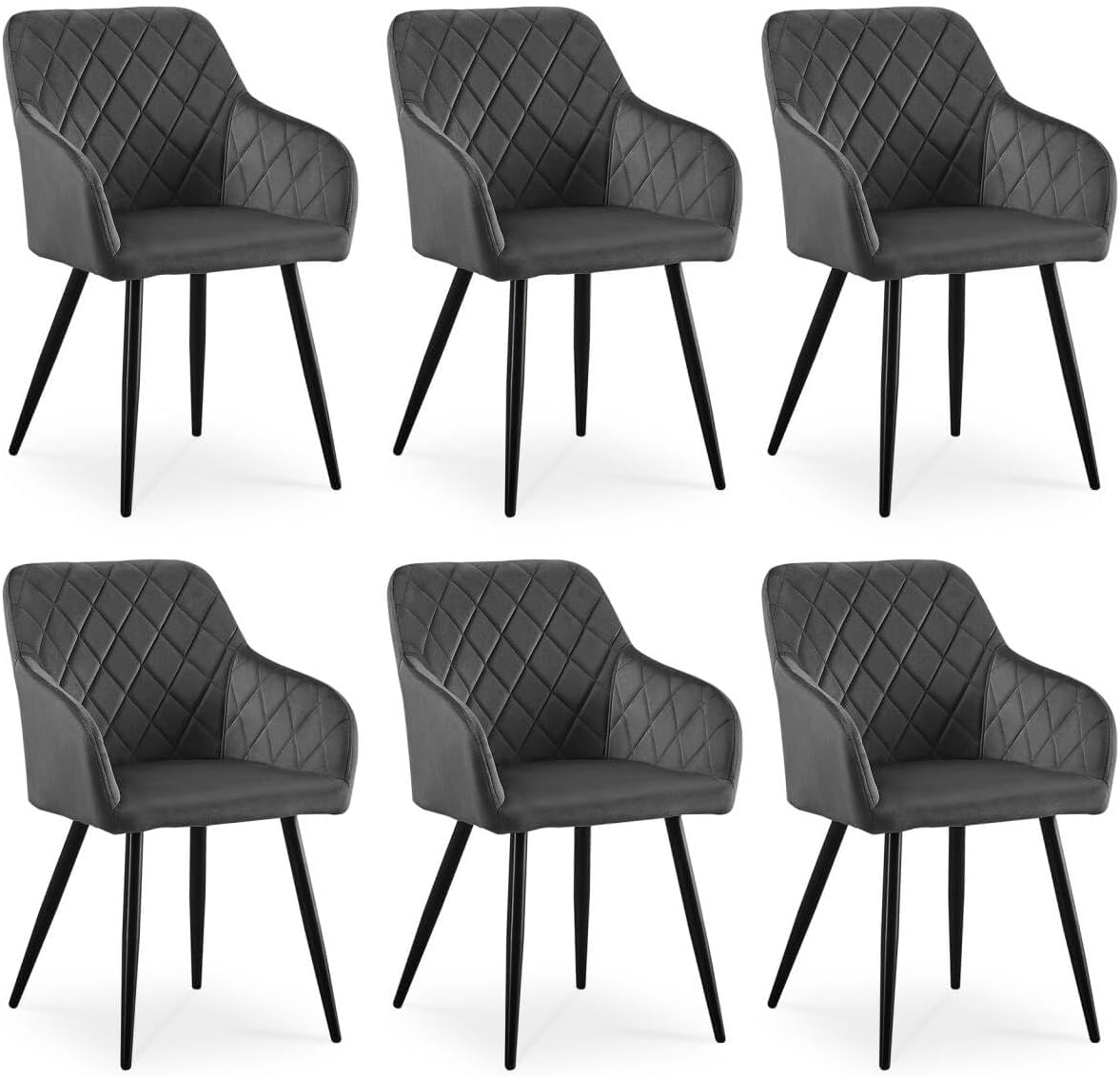 CLIPOP Esszimmerstühle 2er Set, Küchenstühle Grau Samtstoff stühle Polsterstühle mit Armlehne Metallbeine Polstersessel Stühle für Esszimmer Küche