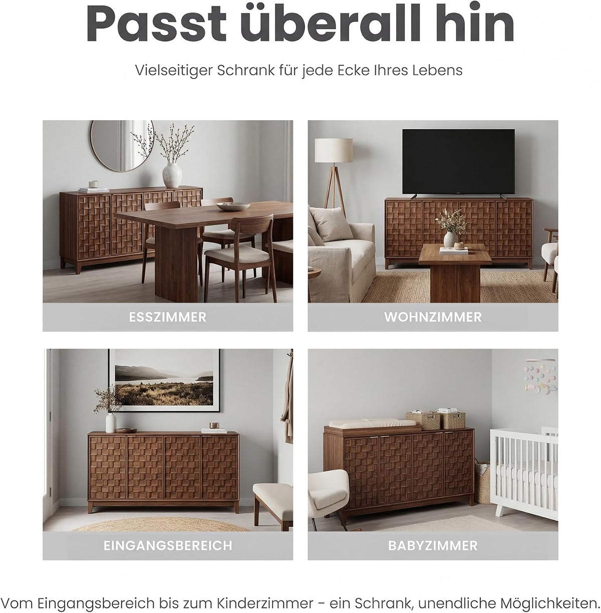 COLAMY Sideboard 150 cm Holz mit Stauraum – Modernes Sideboard für Wohnzimmer, Küchenschrank mit verstellbaren Einlegeböden
