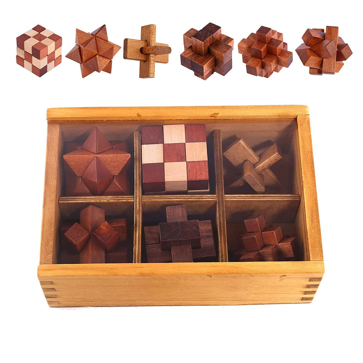 9 Stück Knobelspiele Holz Set, 3D Mini Puzzle Geduldspiele, IQ Logikspiele Denkspiele ab 14 Jahren