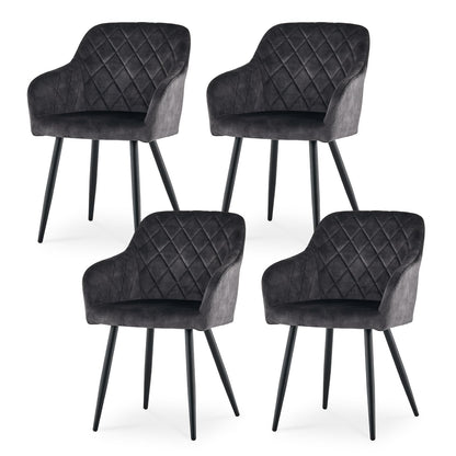 CLIPOP Esszimmerstühle 4er Set, Küchenstühle Grau Kunstlederstoff stühle Polsterstühle mit Armlehne Metallbeine Polstersessel Stühle für Esszimmer